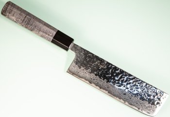 Tsunehisa AUS10 Tsuchime Damascus Wa-Nakiri 165mm grau stabilisiert/Bffelhorn