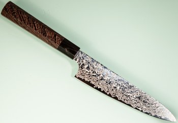 Hatsukokoro Ginga ATS-34 Nickel Damascus Wa-Petty 150mm Wenge