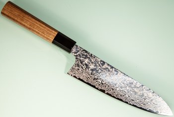 Hatsukokoro Ginga ATS-34 Nickel Damascus Wa-Santoku 185mm Teak