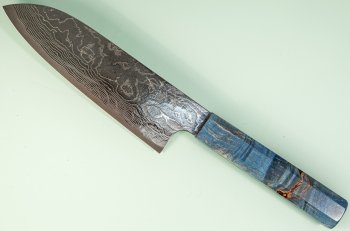 Katayama VG-10 Damascus polished Wa-Santoku 165mm blau stabilisiert