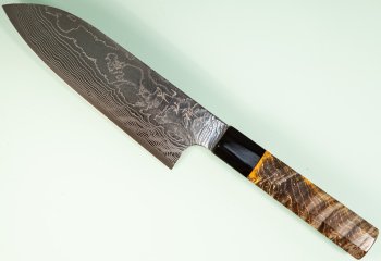 Katayama VG-10 Damascus polished Wa-Santoku 165mm gelb stabilisiert Bffelhorn