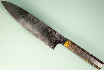 Katayama VG-10 Damascus polished Wa-Gyuto 210mm gelb stabilisiert